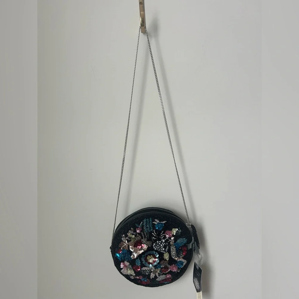 Viral beaded black floral circle crossbody bag